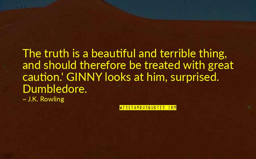 Dumbledore Quotes By J.K. Rowling: The truth is a beautiful and terrible thing,