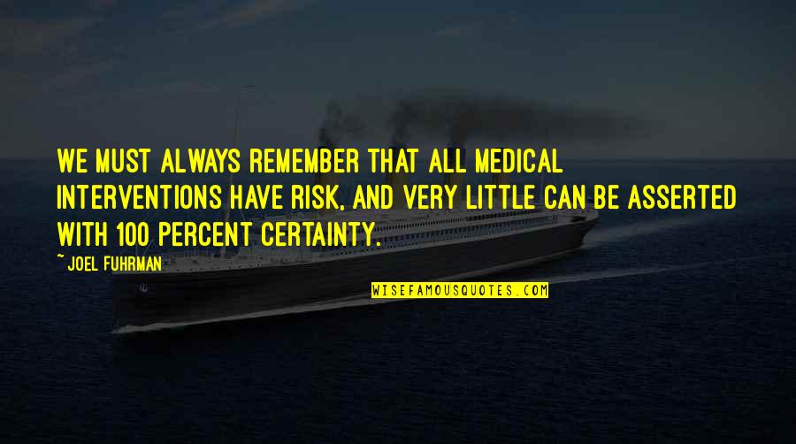 Duranlar S T Quotes By Joel Fuhrman: We must always remember that all medical interventions Duranlar S T Quotes By Joel Fuhrman: We must always remember that all medical interventions