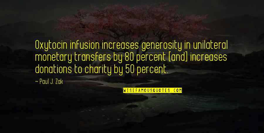 Durga Ashtami Quotes By Paul J. Zak: Oxytocin infusion increases generosity in unilateral monetary transfers