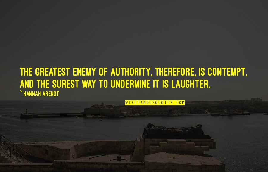 Durjoy Datta Quotes By Hannah Arendt: The greatest enemy of authority, therefore, is contempt, Durjoy Datta Quotes By Hannah Arendt: The greatest enemy of authority, therefore, is contempt,