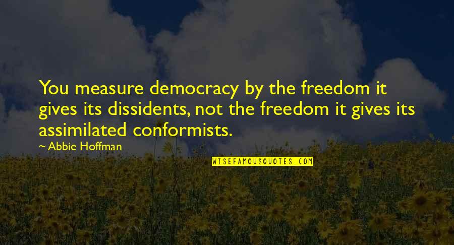 Dutta Gynecology Quotes By Abbie Hoffman: You measure democracy by the freedom it gives