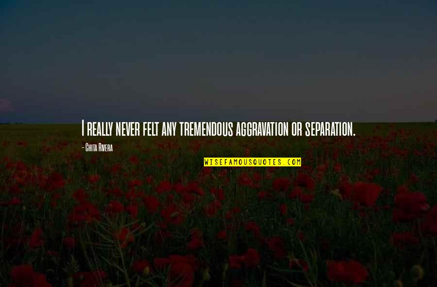 Duty And Power Quotes By Chita Rivera: I really never felt any tremendous aggravation or