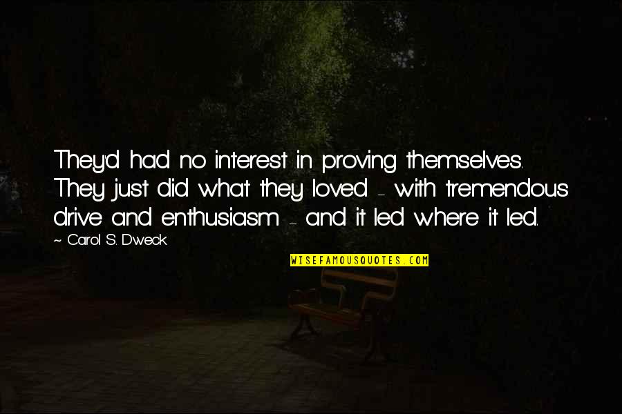 Dweck Quotes By Carol S. Dweck: They'd had no interest in proving themselves. They