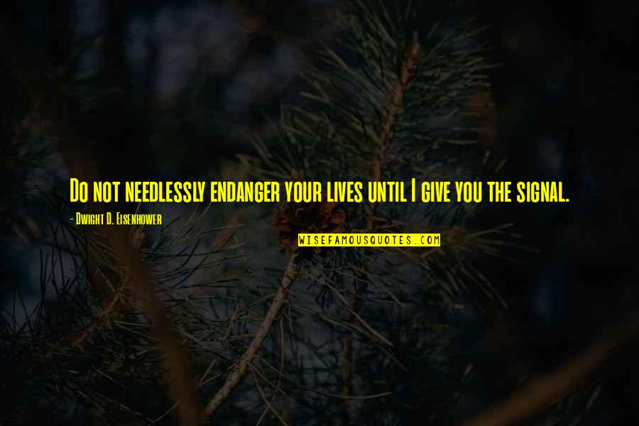 Dwight Eisenhower Quotes By Dwight D. Eisenhower: Do not needlessly endanger your lives until I Dwight Eisenhower Quotes By Dwight D. Eisenhower: Do not needlessly endanger your lives until I