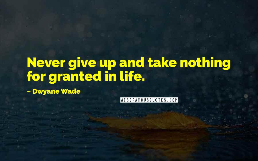 Dwyane Wade quotes: Never give up and take nothing for granted in life.