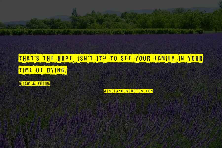 Dying For Your Family Quotes By Saim .A. Cheeda: That's the hope, isn't it? To see your
