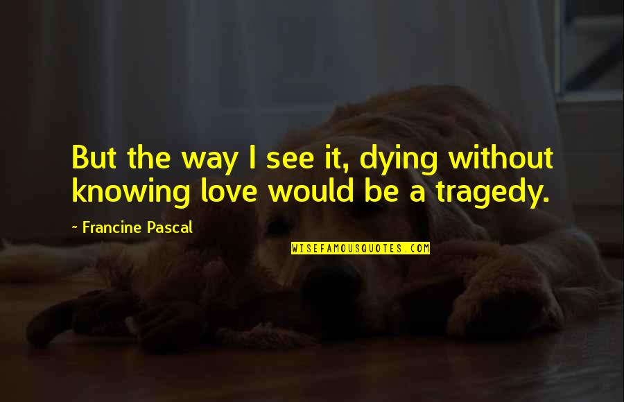 Dying To See You Quotes By Francine Pascal: But the way I see it, dying without