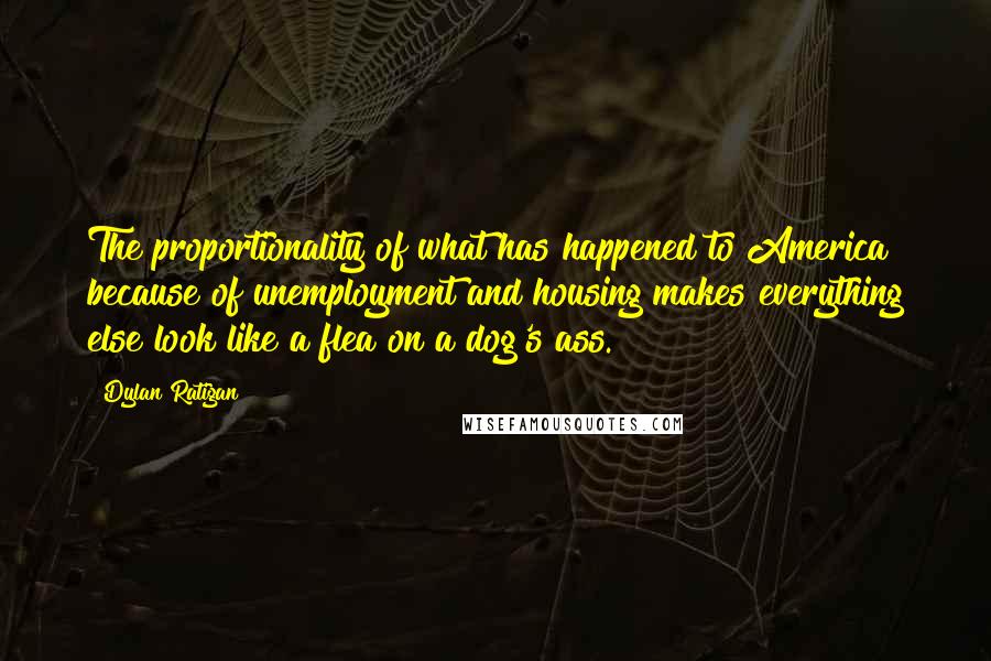 Dylan Ratigan quotes: The proportionality of what has happened to America because of unemployment and housing makes everything else look like a flea on a dog's ass.