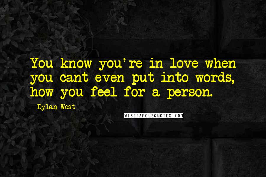 Dylan West quotes: You know you're in love when you cant even put into words, how you feel for a person.