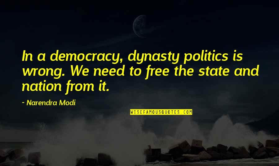 Dynasty Quotes By Narendra Modi: In a democracy, dynasty politics is wrong. We