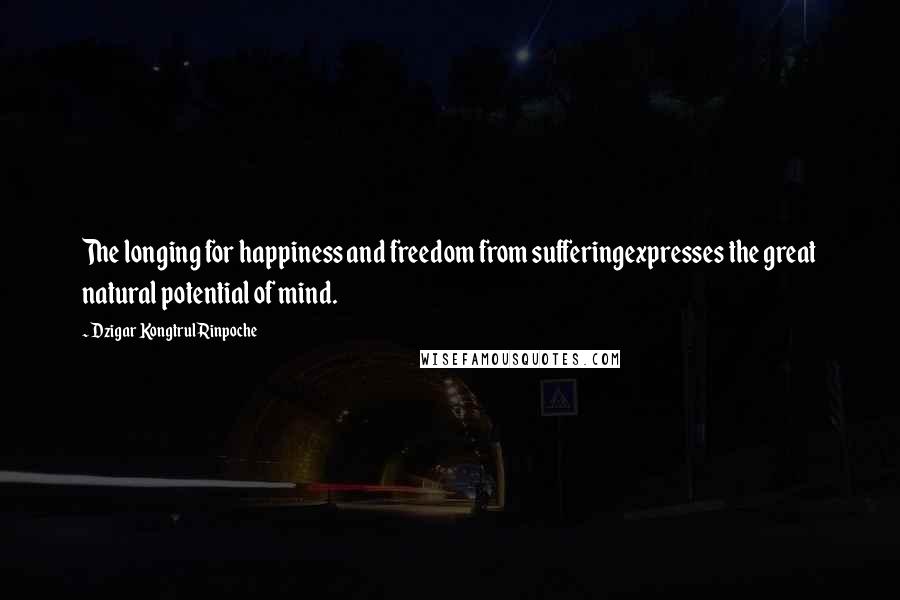 Dzigar Kongtrul Rinpoche quotes: The longing for happiness and freedom from sufferingexpresses the great natural potential of mind.