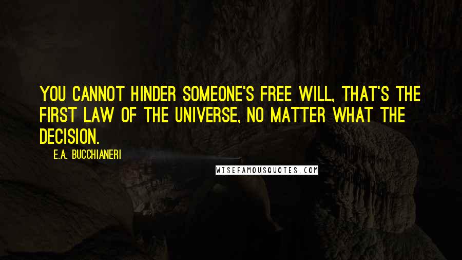 E.A. Bucchianeri quotes: You cannot hinder someone's free will, that's the first law of the Universe, no matter what the decision.