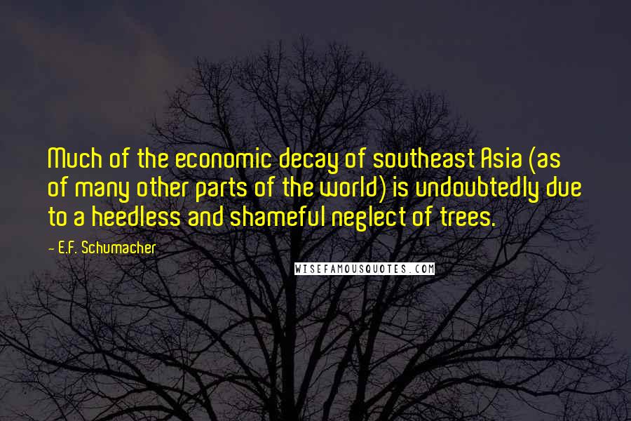 E.F. Schumacher quotes: Much of the economic decay of southeast Asia (as of many other parts of the world) is undoubtedly due to a heedless and shameful neglect of trees.