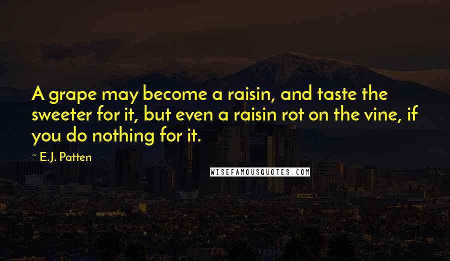 E.J. Patten quotes: A grape may become a raisin, and taste the sweeter for it, but even a raisin rot on the vine, if you do nothing for it. E.J. Patten quotes: A grape may become a raisin, and taste the sweeter for it, but even a raisin rot on the vine, if you do nothing for it.