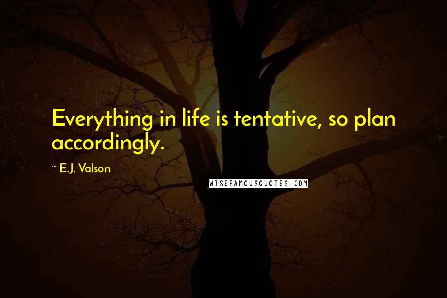 E.J. Valson quotes: Everything in life is tentative, so plan accordingly.