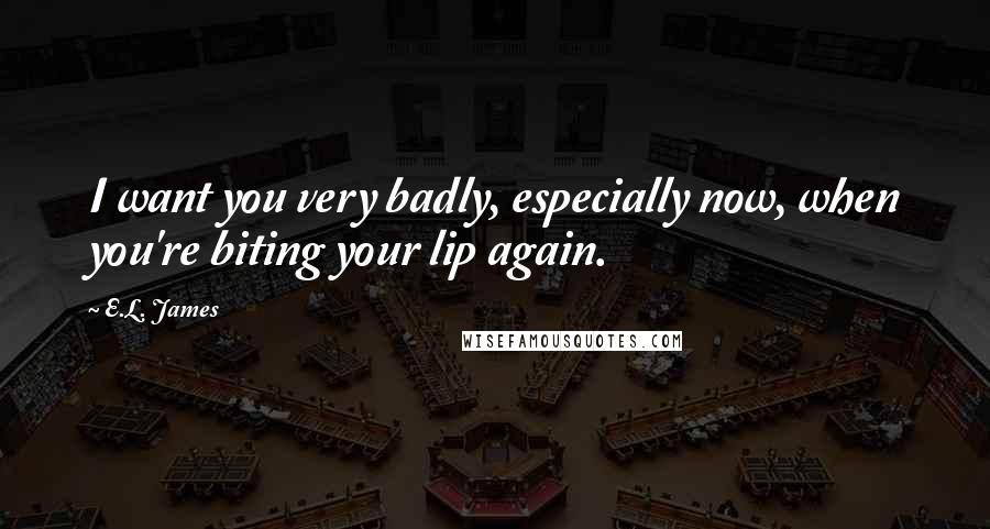 E.L. James quotes: I want you very badly, especially now, when you're biting your lip again.