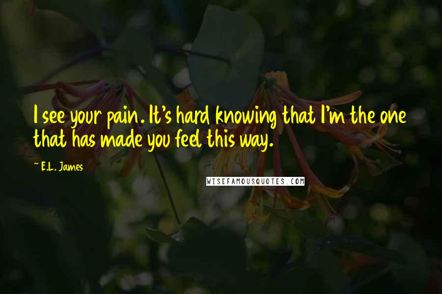 E.L. James quotes: I see your pain. It's hard knowing that I'm the one that has made you feel this way.