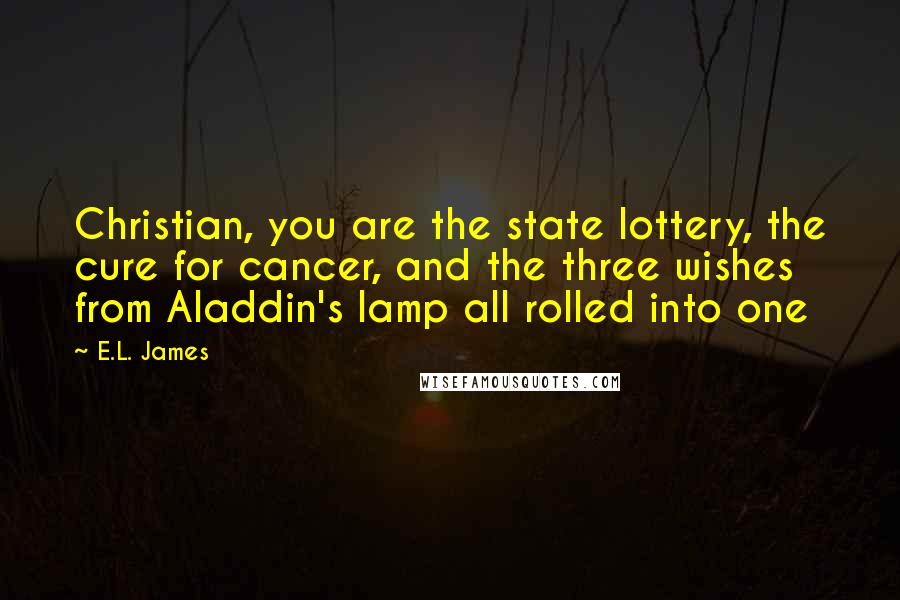 E.L. James quotes: Christian, you are the state lottery, the cure for cancer, and the three wishes from Aladdin's lamp all rolled into one