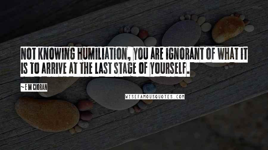 E M Cioran quotes: Not knowing humiliation, you are ignorant of what it is to arrive at the last stage of yourself.