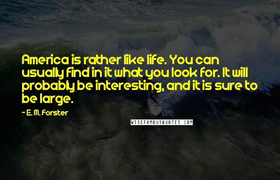E. M. Forster quotes: America is rather like life. You can usually find in it what you look for. It will probably be interesting, and it is sure to be large.