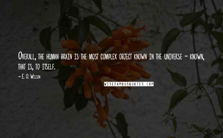 E. O. Wilson quotes: Overall, the human brain is the most complex object known in the universe - known, that is, to itself.