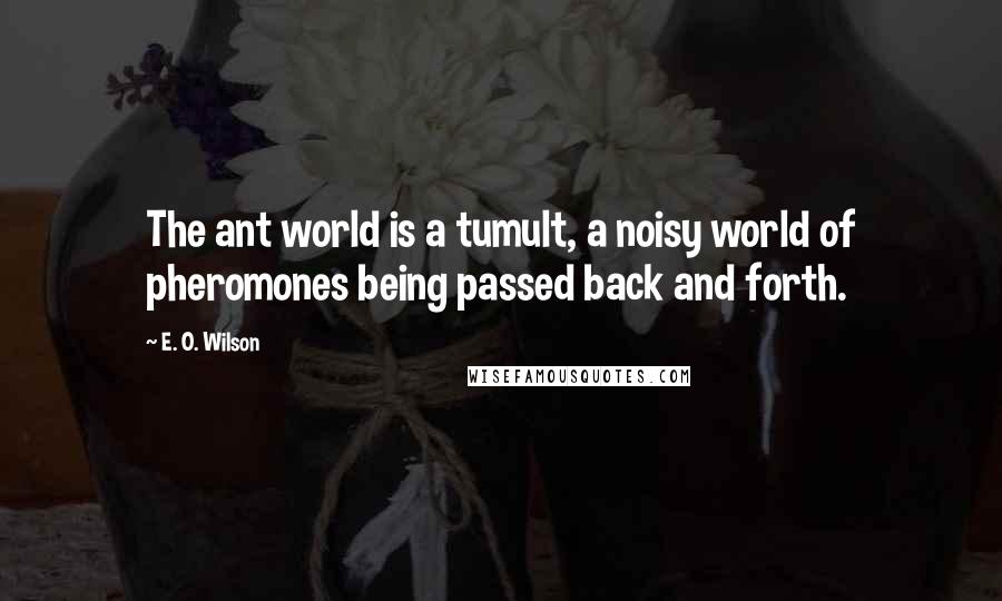 E. O. Wilson quotes: The ant world is a tumult, a noisy world of pheromones being passed back and forth.