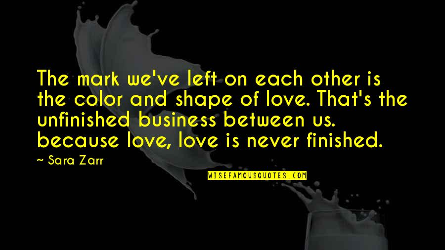Each Other Love Quotes By Sara Zarr: The mark we've left on each other is