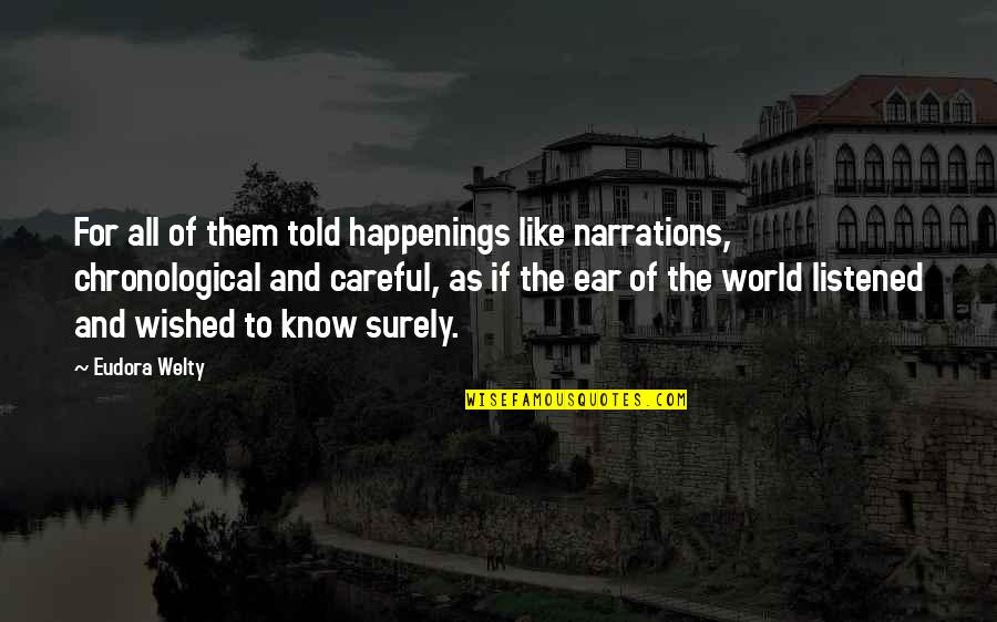 Ear Like Quotes By Eudora Welty: For all of them told happenings like narrations,