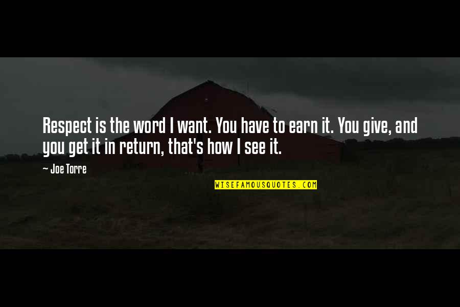 Earn My Respect Quotes By Joe Torre: Respect is the word I want. You have Earn My Respect Quotes By Joe Torre: Respect is the word I want. You have