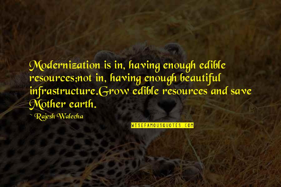 Earth Quotes And Quotes By Rajesh Walecha: Modernization is in, having enough edible resources;not in,
