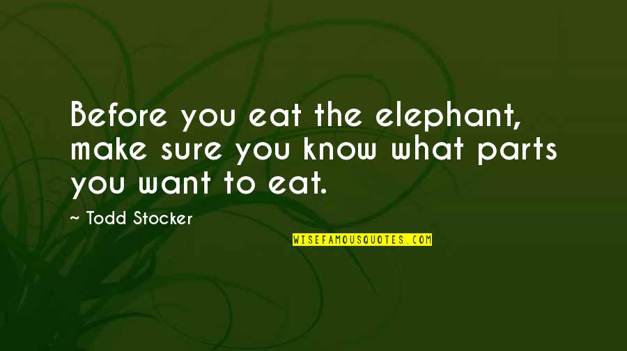 Eat Funny Quotes By Todd Stocker: Before you eat the elephant, make sure you