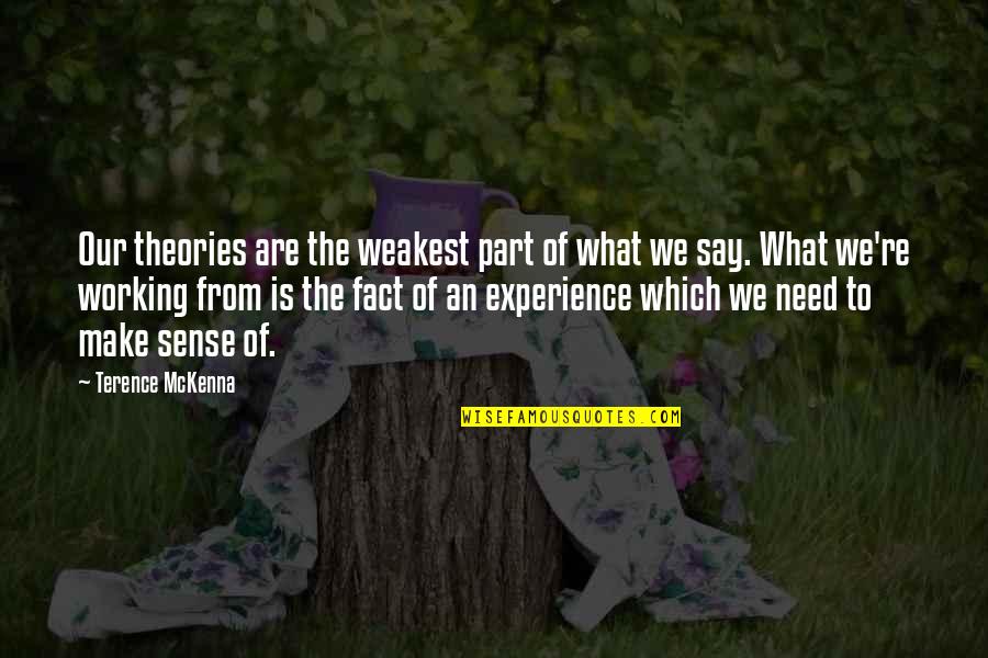 Ebb Of Life Quotes By Terence McKenna: Our theories are the weakest part of what