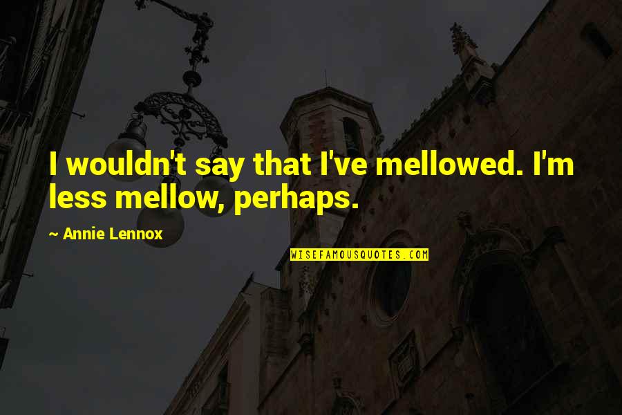 Ecclesiastes 7 14 Quotes By Annie Lennox: I wouldn't say that I've mellowed. I'm less