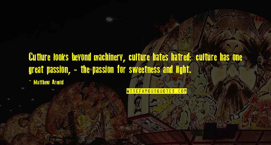Echados Al Quotes By Matthew Arnold: Cutlure looks beyond machinery, culture hates hatred; culture