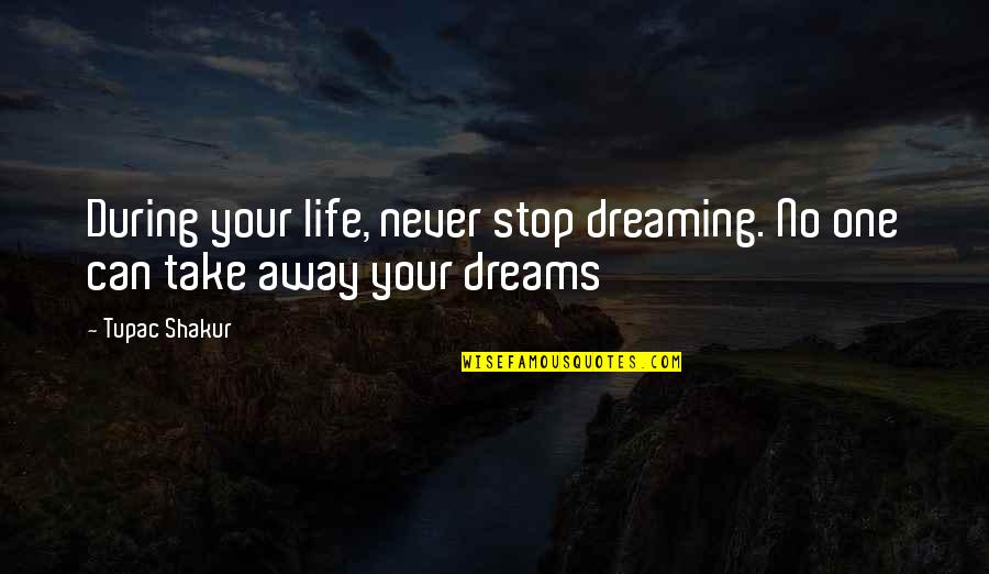 Echarri Y Quotes By Tupac Shakur: During your life, never stop dreaming. No one