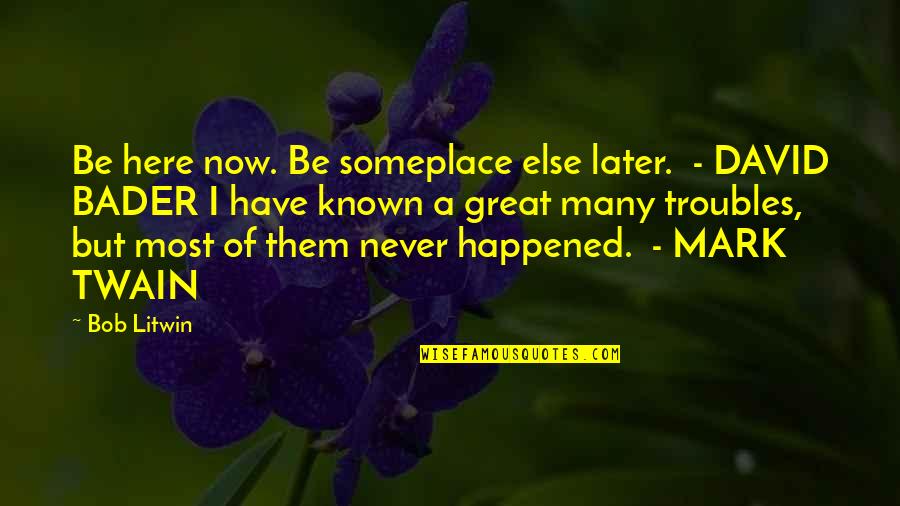Echnatons Quotes By Bob Litwin: Be here now. Be someplace else later. -