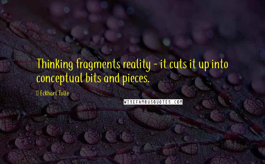 Eckhart Tolle quotes: Thinking fragments reality - it cuts it up into conceptual bits and pieces.