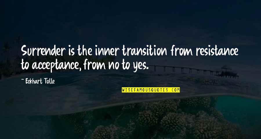 Eckhart Tolle Resistance Quotes By Eckhart Tolle: Surrender is the inner transition from resistance to