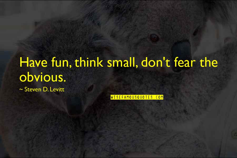 Eckhart Tolle Resistance Quotes By Steven D. Levitt: Have fun, think small, don't fear the obvious.