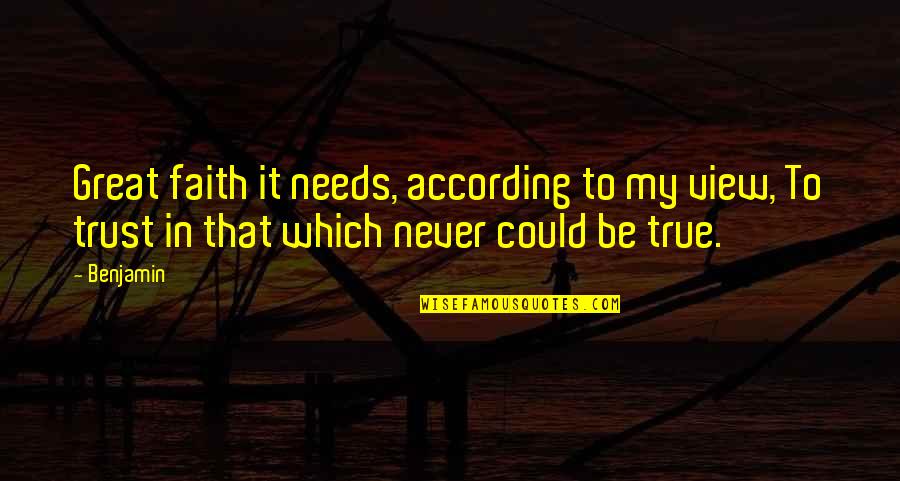 Ecodrink Quotes By Benjamin: Great faith it needs, according to my view,