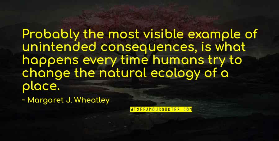 Ecology Quotes By Margaret J. Wheatley: Probably the most visible example of unintended consequences,