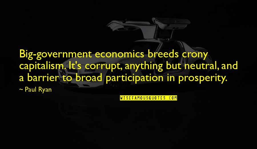 Economics And Government Quotes By Paul Ryan: Big-government economics breeds crony capitalism. It's corrupt, anything