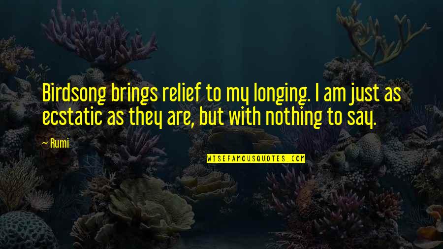 Ecstatic Quotes By Rumi: Birdsong brings relief to my longing. I am