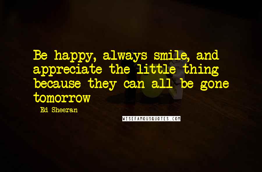 Ed Sheeran quotes: Be happy, always smile, and appreciate the little thing because they can all be gone tomorrow