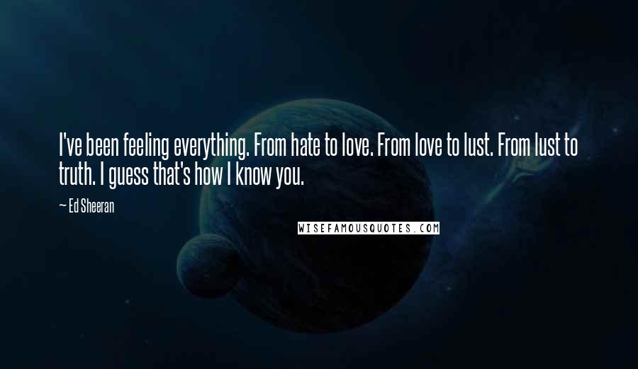 Ed Sheeran quotes: I've been feeling everything. From hate to love. From love to lust. From lust to truth. I guess that's how I know you.