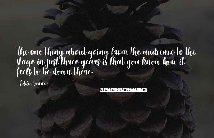 Eddie Vedder quotes: The one thing about going from the audience to the stage in just three years is that you know how it feels to be down there.