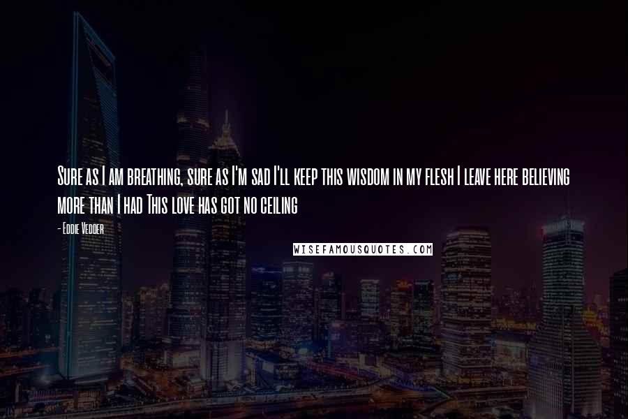 Eddie Vedder quotes: Sure as I am breathing, sure as I'm sad I'll keep this wisdom in my flesh I leave here believing more than I had This love has got no ceiling