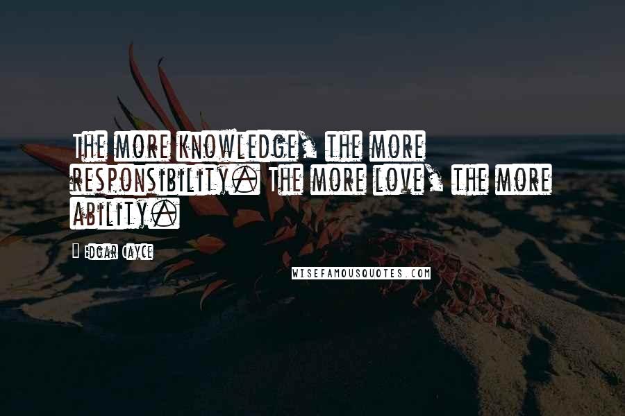 Edgar Cayce quotes: The more knowledge, the more responsibility. The more love, the more ability.