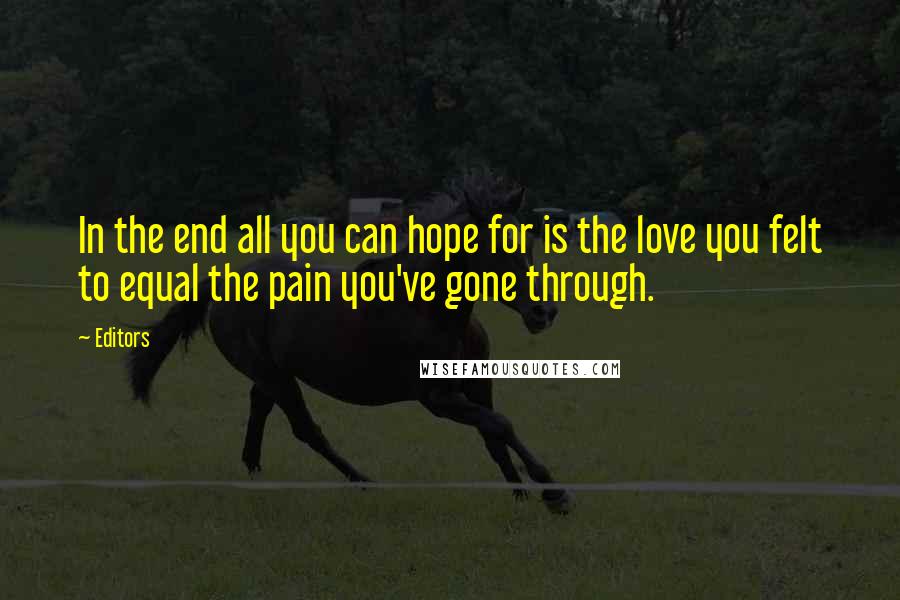 Editors quotes: In the end all you can hope for is the love you felt to equal the pain you've gone through.
