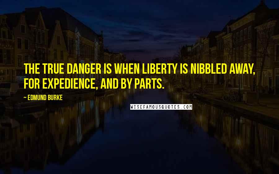 Edmund Burke quotes: The true danger is when liberty is nibbled away, for expedience, and by parts.
